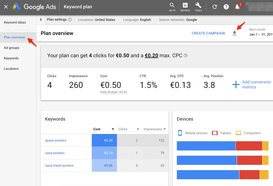 google ads keyword planner
